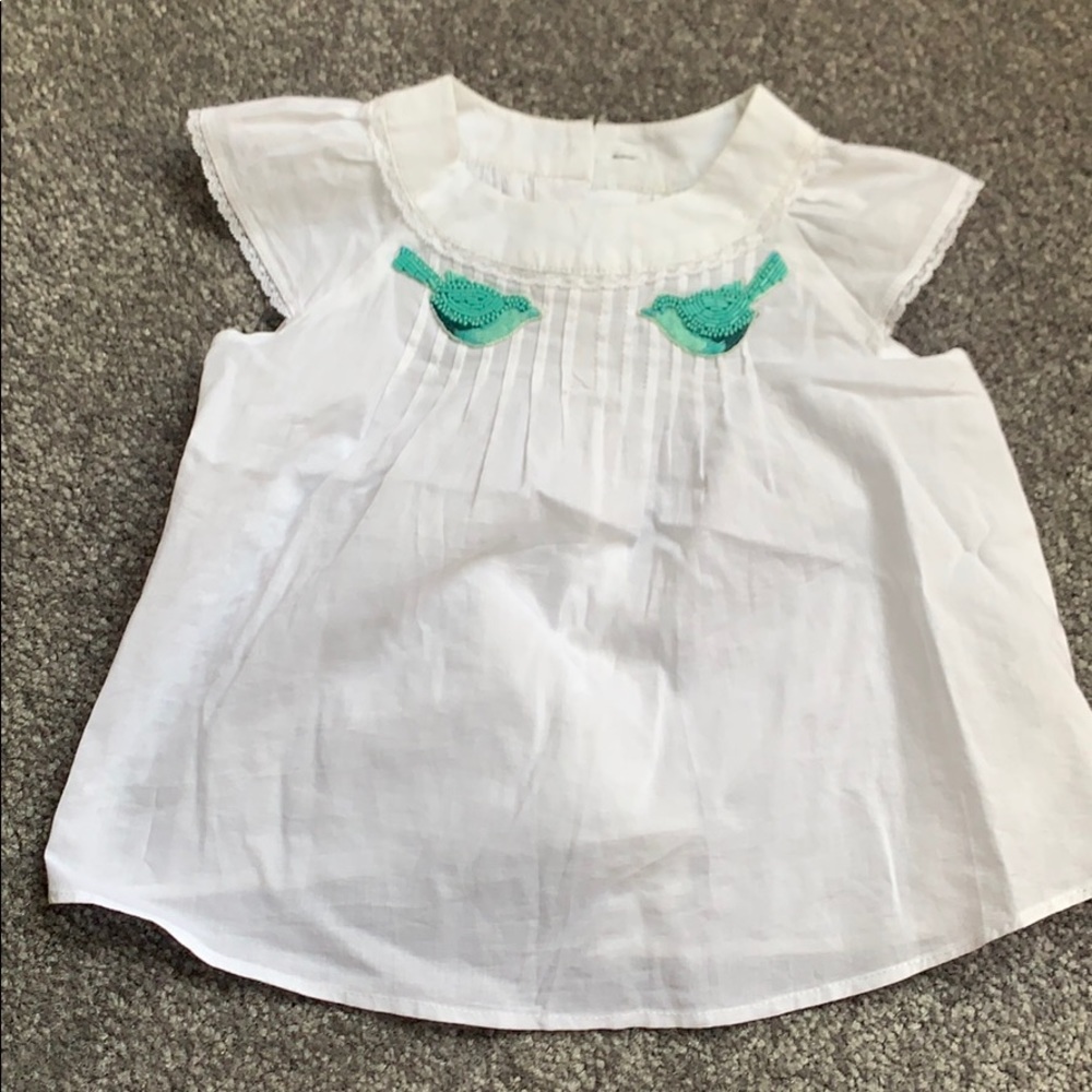 White Tartine et Chocolat blouse with beaded birds